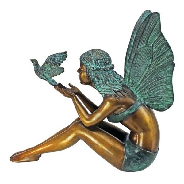 Side View of Sculpture Bird Fairy Cast Bronze Garden Fantasy Dove